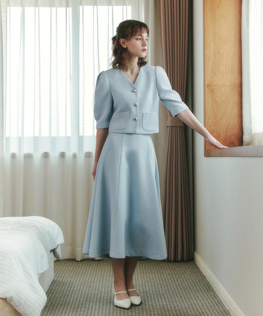 ZEROSTREET [Set] Short Sleeve Soft Tweed Jacket & Skirt / Light Blue