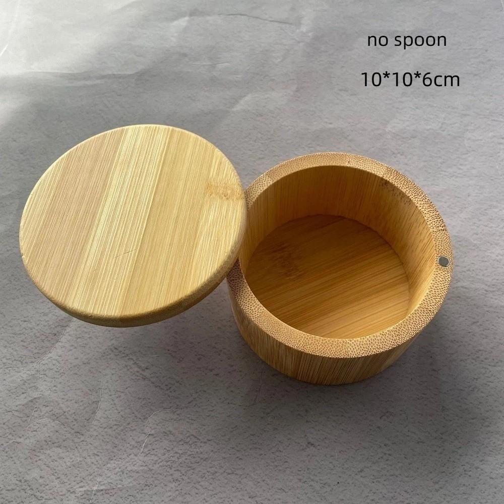 

Round Container Bamboo Seasoning Storage Box Magnetic Swivel Lid Spice Jar Cooking Tool Style M