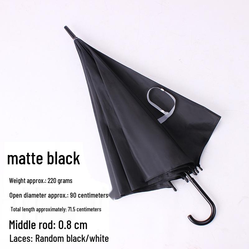 

Black 8-Rib Semi-Automatic Umbrella with Hook Handle - Frosted Black, Rain or Shine