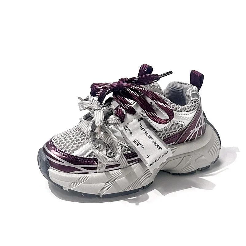 

Students Sneakers Thick Soft Sole Kids Running Shoes Hook&loop 2025 New Fashion Children Sports Shoes Mesh Trendy for School 21 фиолетовый