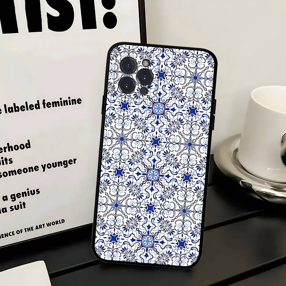 Portuguese Glazed Tiles Phone Case For IPhone 17 16 14 15 13 12 11 Pro Max Plus Silicone Soft Cover