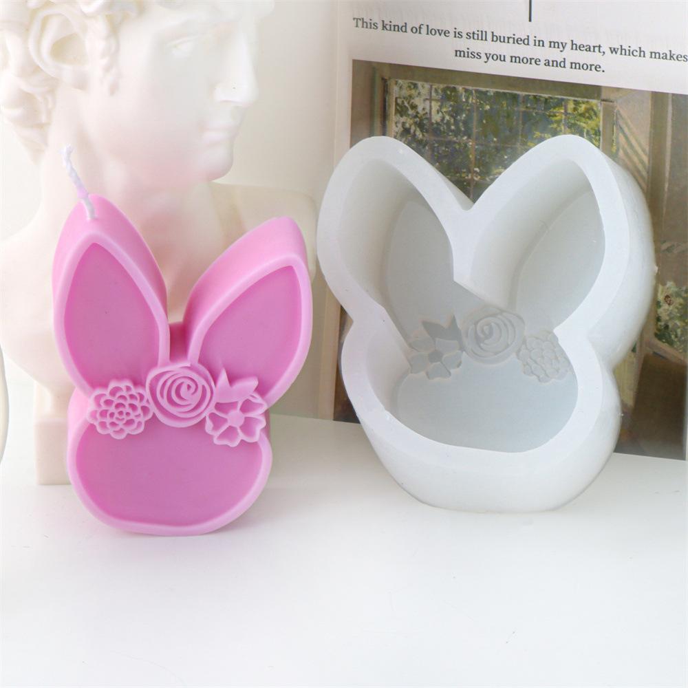 Easter Flat Relief Flower Rabbit Candle Silicone Mold DIY Bunny Soap Crystal Making Tool Animal Ice Tray Craft Home Decor