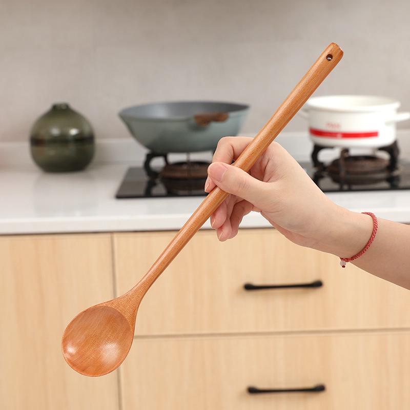 33cm Wooden Cooking Ladle & Stirring Spoon - Japanese & Korean Style, Long Handle for Hot Pot