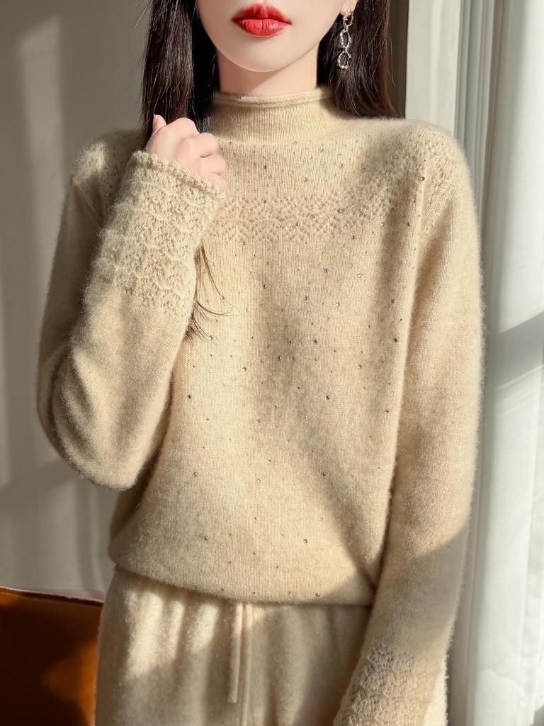 Women's Skin-Friendly Wool Knit Cardigan – Autumn/Winter Half-High Collar Sweater Coat for Commuting and Style