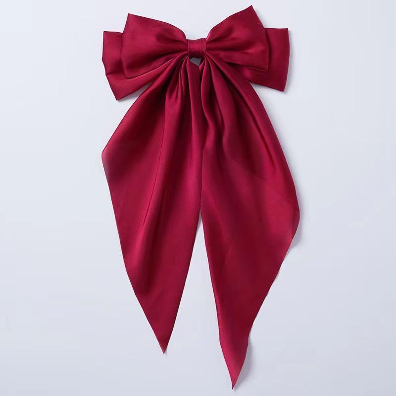 Fashionable Solid Color Ribbon Bow Hair Clip Women's Elegant Long Satin Large Bow Spring Clip Hair Accessory Top Clips