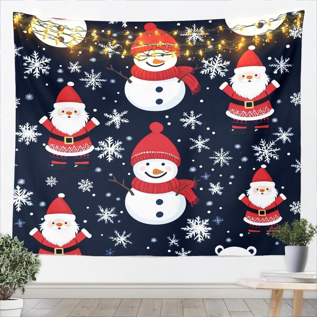 Jejeloiu Pink Christmas Tapestry Small  Kids Snowy Xmas Landscape Wall Art Winter Scene Wall Hanging Blanket Microfiber
