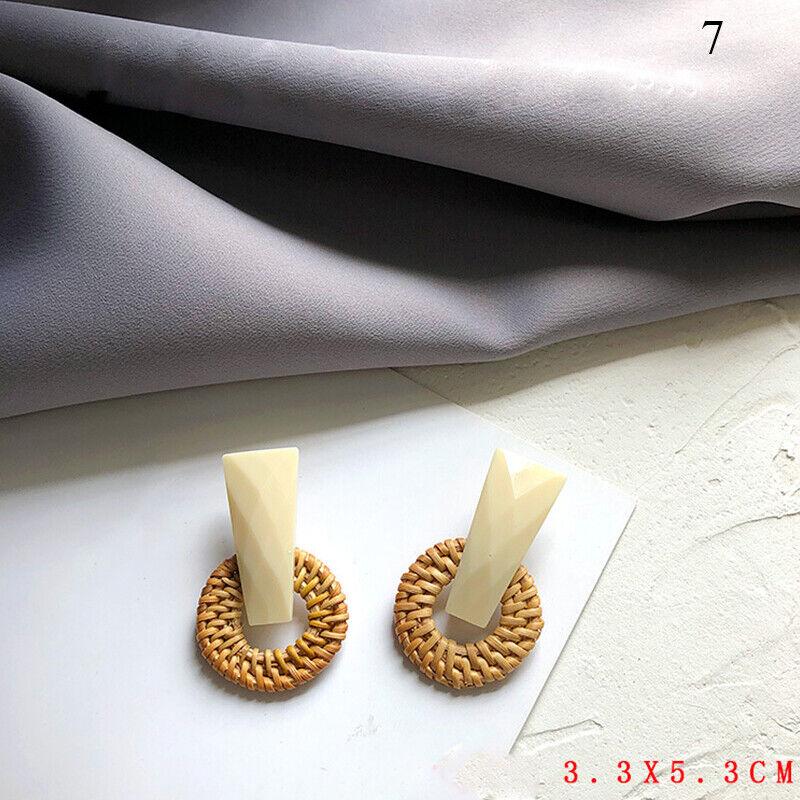 Ear Studs Wood Beaded Drop Dangle Earrings Rattan Earring Retro Ear Hook Jewelry