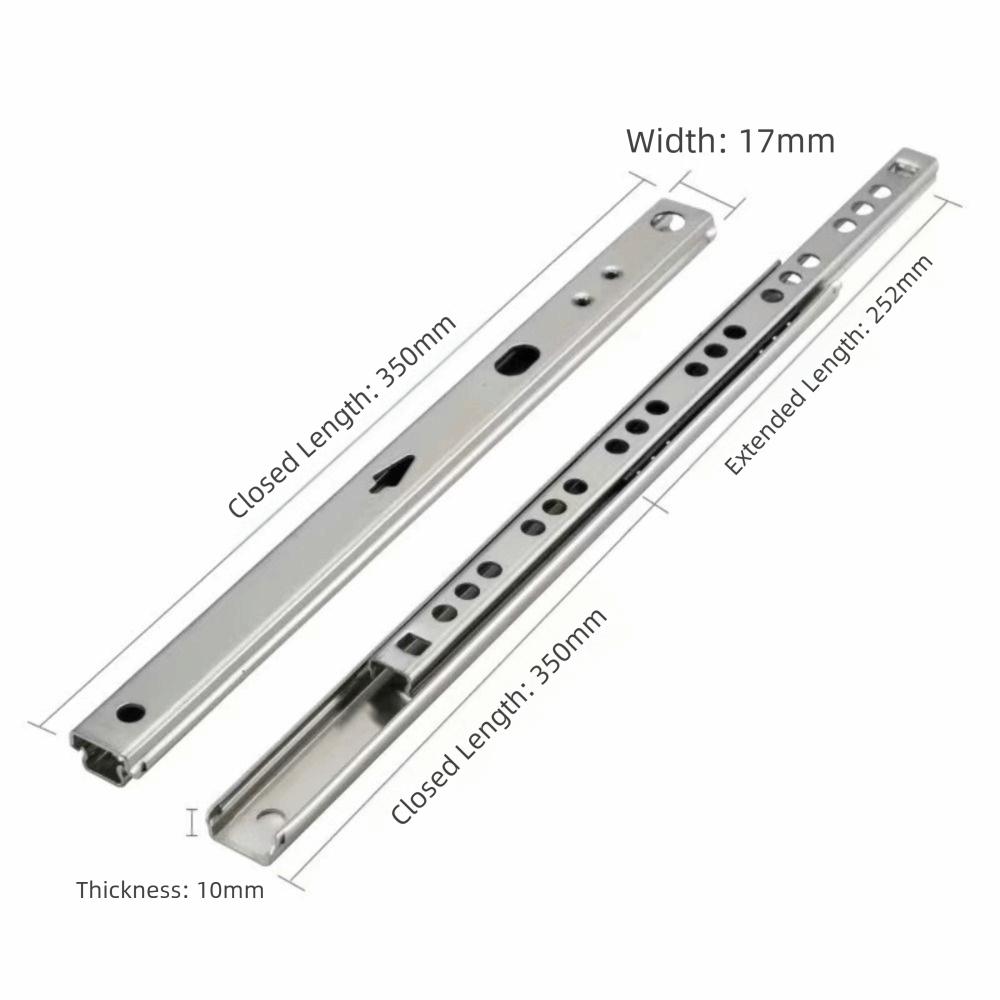 2 Stück Neue Leichtgängige Kugellager Schubladenschienen Zweiwege-Auszug 17mm Breite Schubladenschiene Kugellager-Auszug Küche