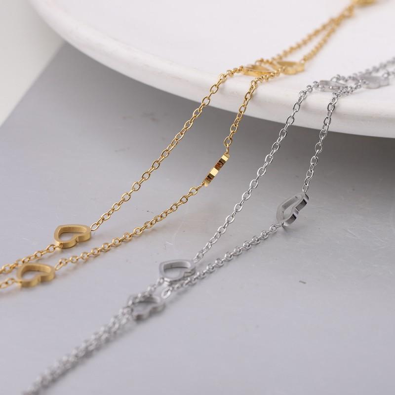 Stainless Steel Layered Adjustable Heart Charm Bracelet Women Gold Plated Minimalist Fashion Jewelry