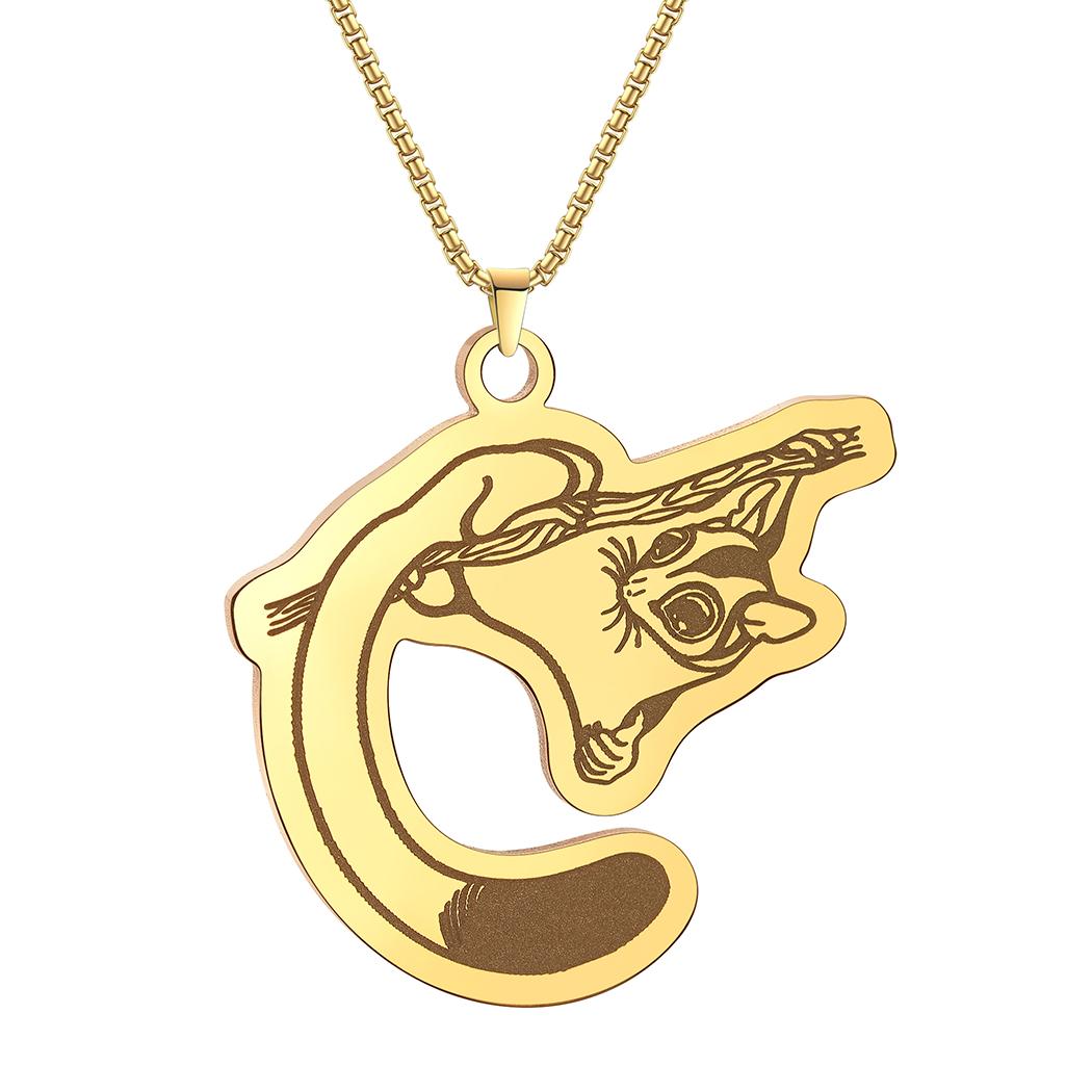 Kinitial Playful Sugar Glider Hanging Animal Pendant Necklace For Women Men Stainless Steel Accessories Chain Necklaces Jewelry