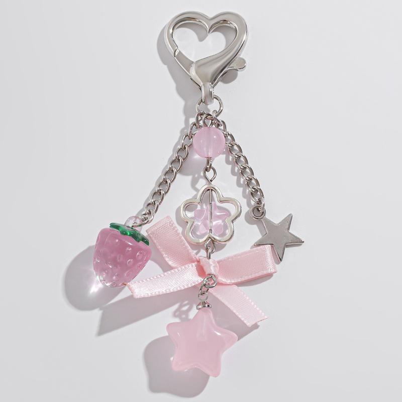 Y2K Fashion Acrylic Keychain Flower Star Love Bow Strawberry Pendant For Student Women Bag Backpack Accessories