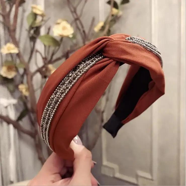 

Модная блестящая повязка на голову со стразами Женская однотонная повязка на голову Взрослая Классическая Черная Желтая Аксессуары для волос Оптом Женский Тюрбан