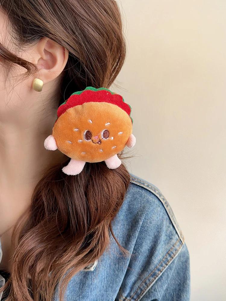 Cute Cartoon Plush Hair Loops Hamburger Hair Headwear, Children's Korean Version Hair Rope Ball Head Rubber Band