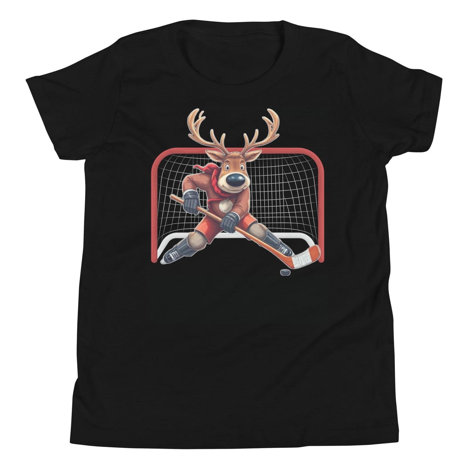Reindeer Ice Hockey Goalie Funny Christmas Xmas Costume Youth T-Shirt 150