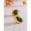 Yhpup Fashion Stainless Steel Cast Stud Earrings for Women Statement Jewelry Inlaid Green Resin Stone 18k Gold PVD Plated Gift