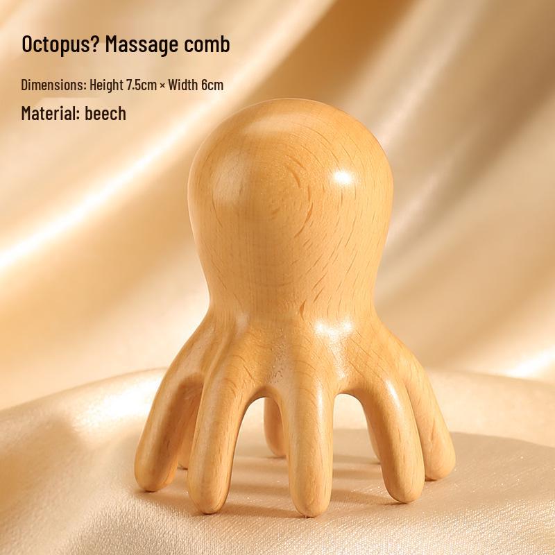Natural Beech Wood Octopus Scalp Therapy Comb