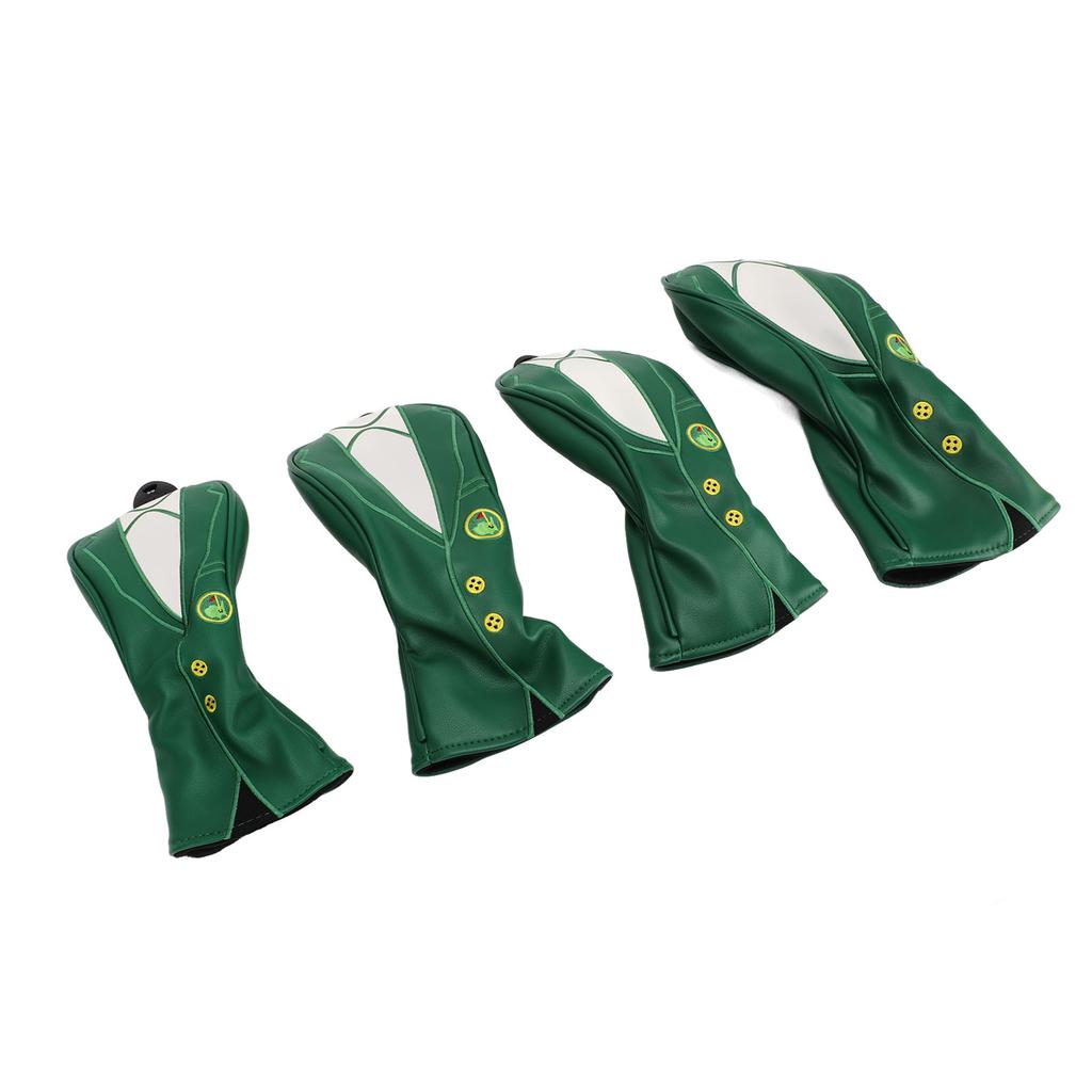 4Pcs Golf Head Cover Set Wood Club Waterproof PU Accessories Green Jacket Pattern Thickened Plush