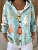 New V-neck button long-sleeved hooded sweater autumn and winter Christmas fashion personalized coat women