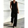 PEYWOW Costume de pantaloni casual de modă pentru femei, fără mâneci, cu decolteu în V