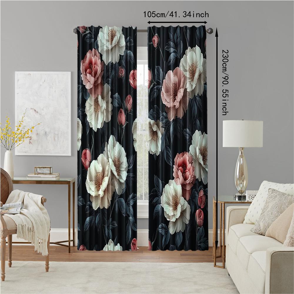 2 pcs   versatile polyester transparent curtains for home decoration Dark Rose Floral Peel for use in bedrooms and living rooms