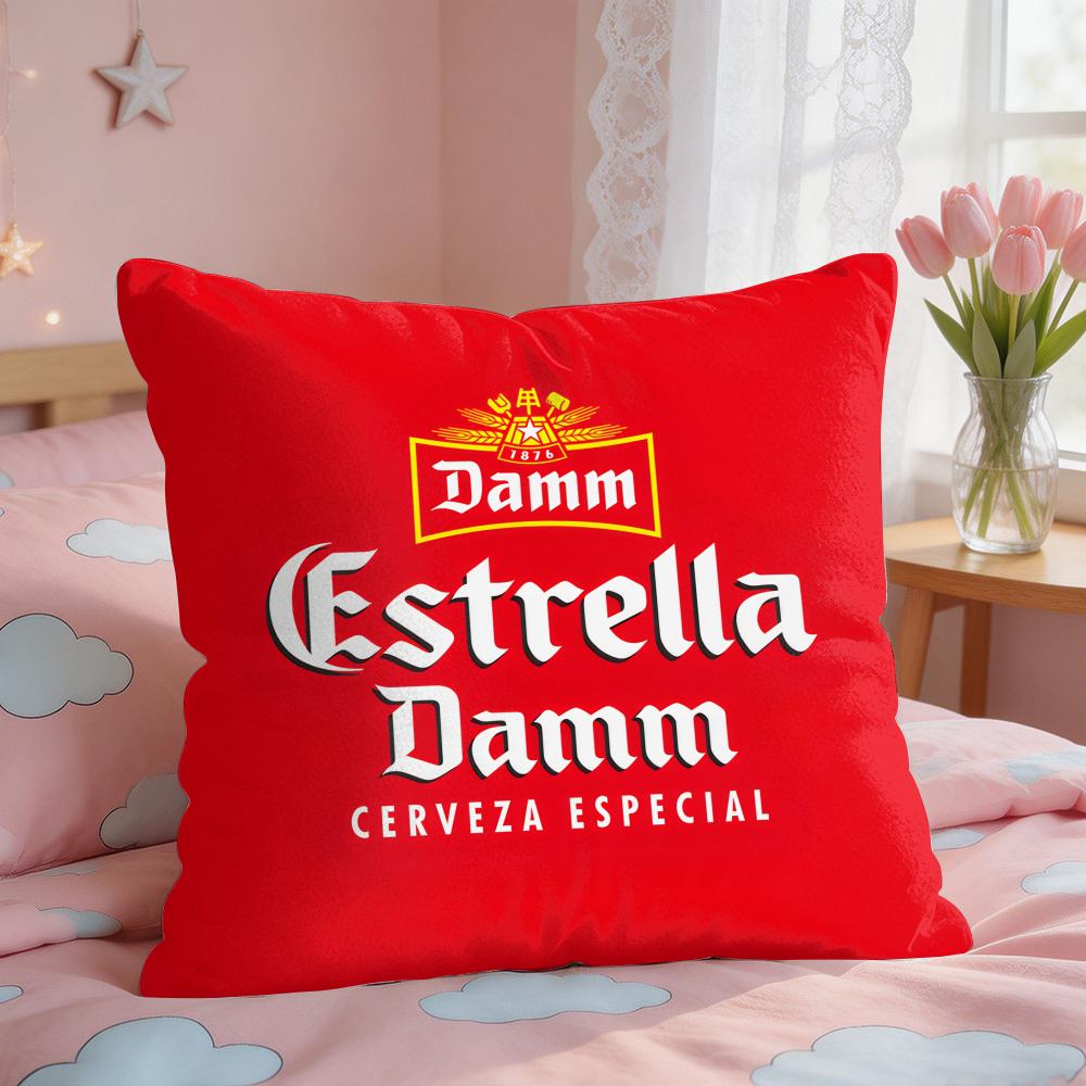 EEstrella DammS Wine Cushion Cover Square Short Plush Pillow Case Living Room Sofa Home Decor Funda X