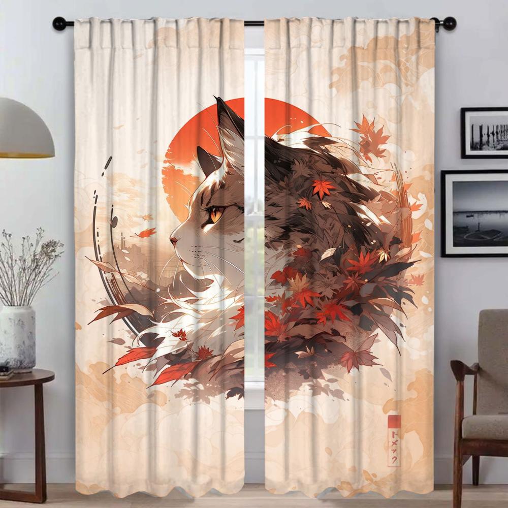 Home Interior Curtains for Camera Japanese Animals Modern Living Room Curtains 2 Pieces Partition Blackout Curtain Shades Child