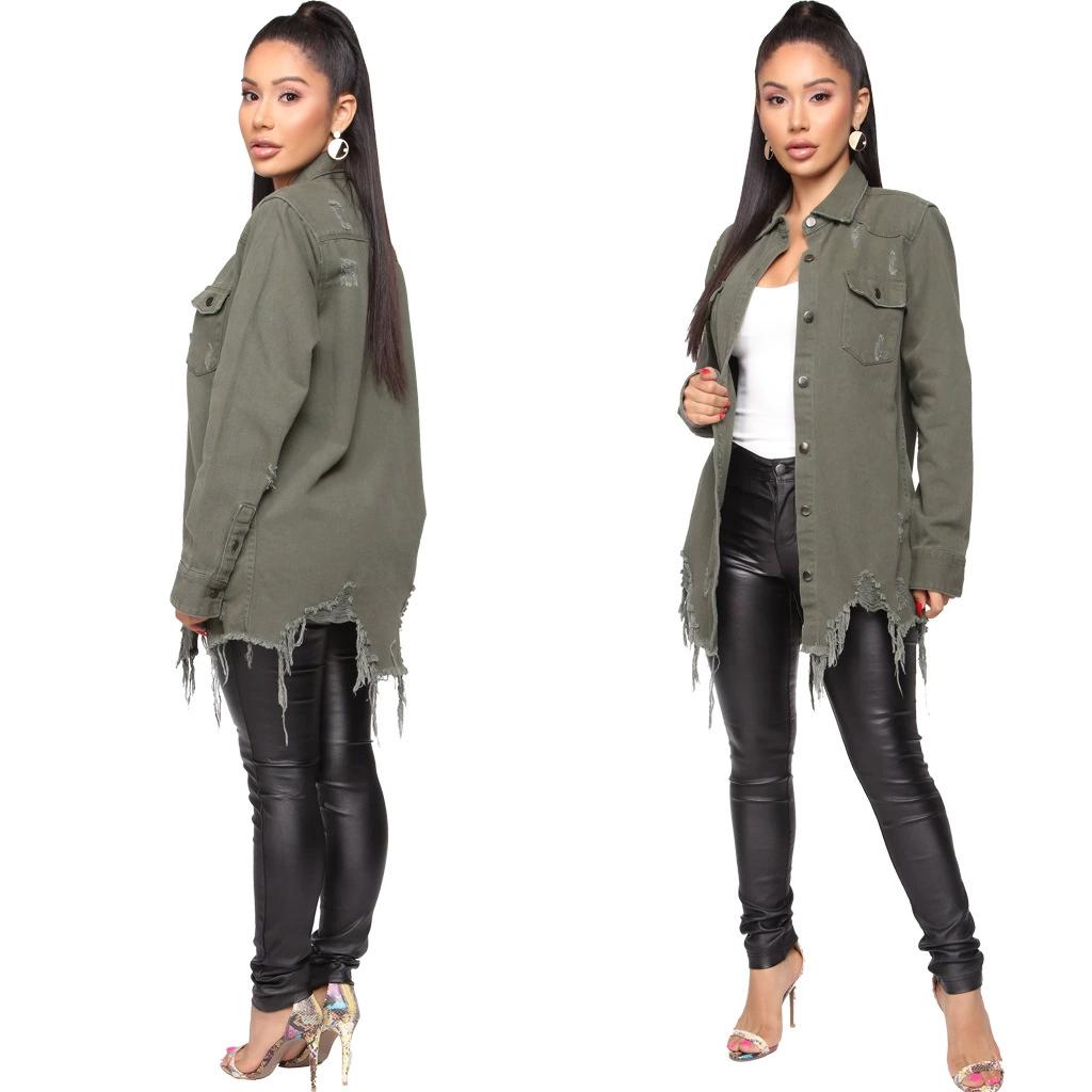 Women Jeans Jackets Spring Summer Ripped Denim Vintage Casual Denim Jacket Long Sleeve Female Chic Coat Streetwear 2024
