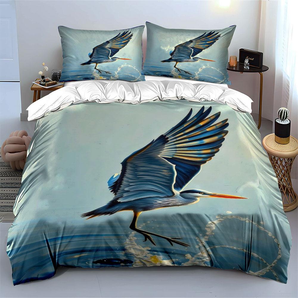 Heron Artwork Set Home Decor Soft Skin-Friendly Bedding Set Includes 1 Duvet Cover And 2 Pillowcase Gift