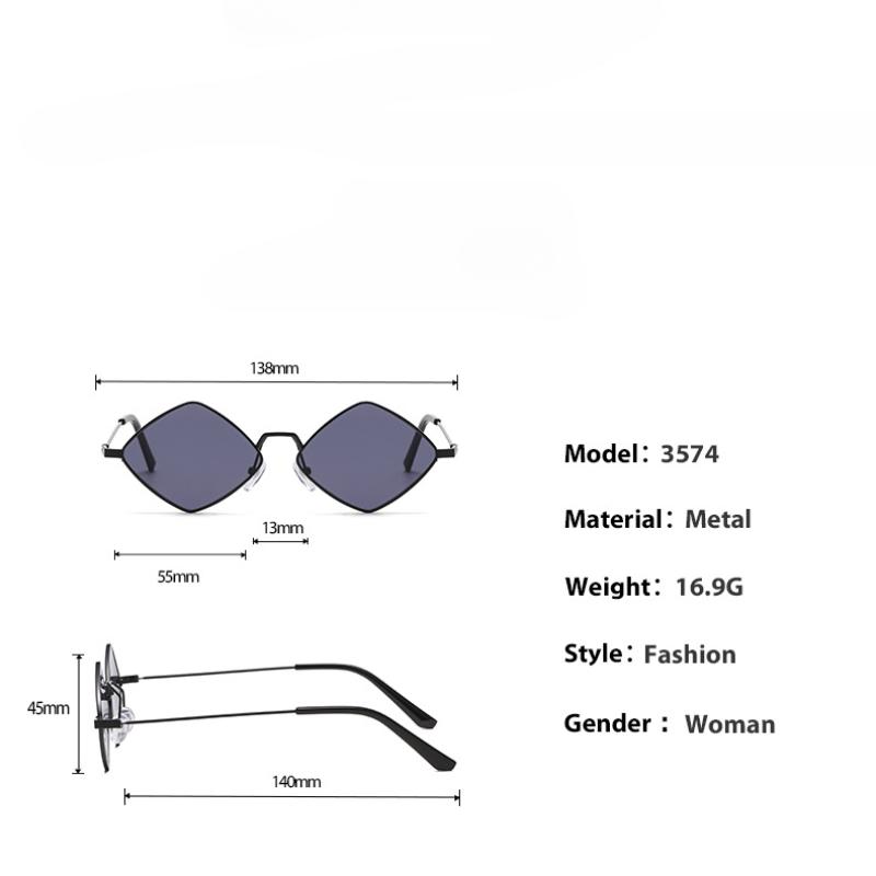 Non-polarized Retro Trendy Irregular Small Frame Rhombus for Metal Frame Women Men Sunglasses Travel Beach Women Sun Glasses