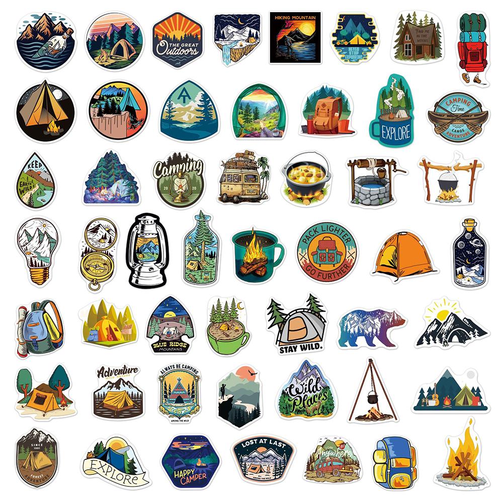 10/30/50pcs Forest Camping Hiking Outdoor Stickers Travel Landscape Decals DIY Phone Notebook Adventure Cartoon Graffiti Sticker