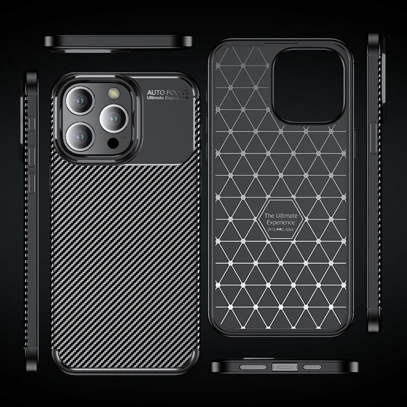 Suitable for Ip16pm Carbon Fiber Textured Phone Case, Apple 16 Fully Wrapped Frosted Anti-drop Protective Case Soft