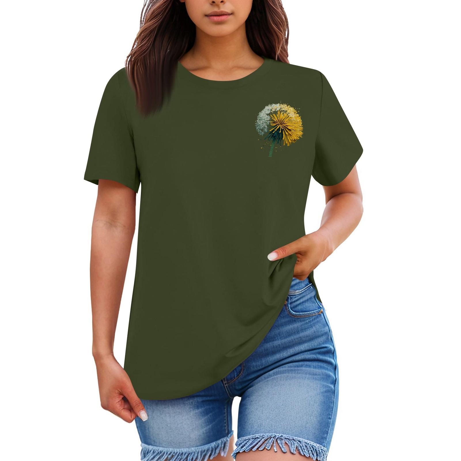 

Женская свободная удобная повседневная модная футболка с принтом растений и цветов, круглым вырезом и короткими рукавами L