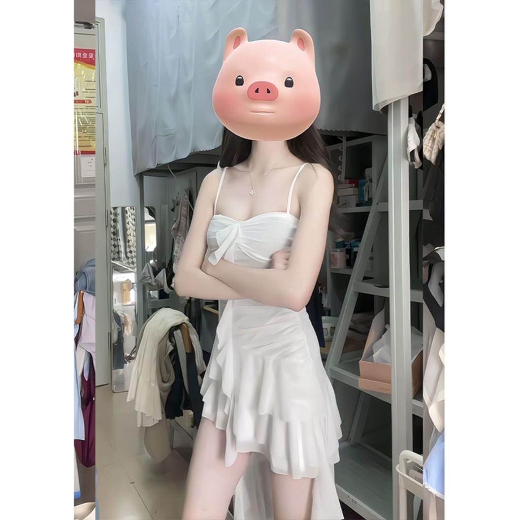 French Suspender White Irregular Gauze Dress Summer New Ruffle Mesh Slim One-word Shoulder Skirt