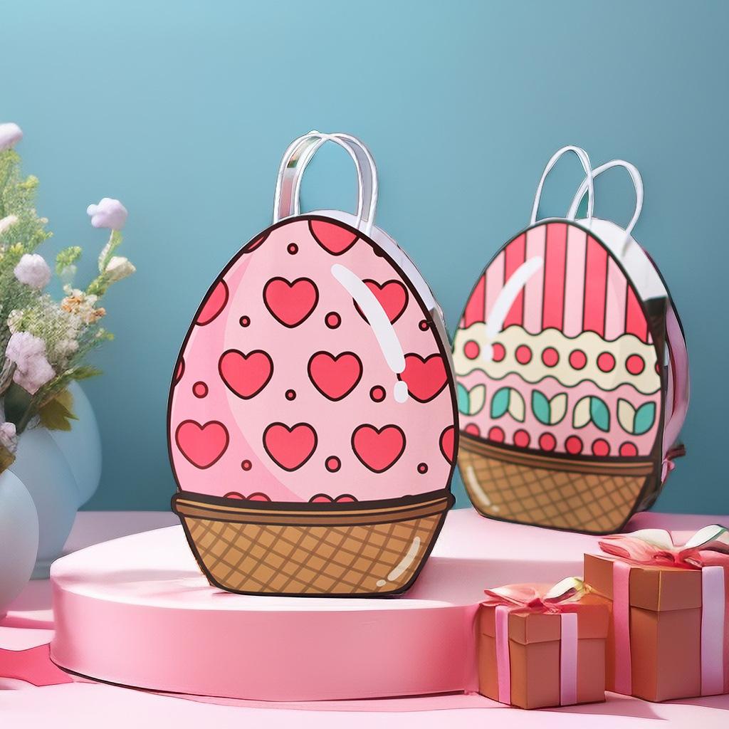 

3D Eggs Shape Paper Gift Bags with Handle 5PC Easter Egg Tote Bag for Easter SnackBag Party Birthday Kids Guest Easter Supplies 5PC&19x16x10cm розовый