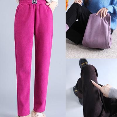 Winter Plush Velvet Lined Corduroy Pants Plus Sizes  5XL Casual Thicken Pantalones High Waist Ankle-length Women Warm Sweatpants