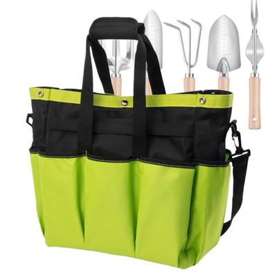 Gardening Tool Tote Bag Waterproof 8-Pocket Storage Organizer Canvas Garden Tote Bag Adjustable Shoulder Strap Garden Tool Bag