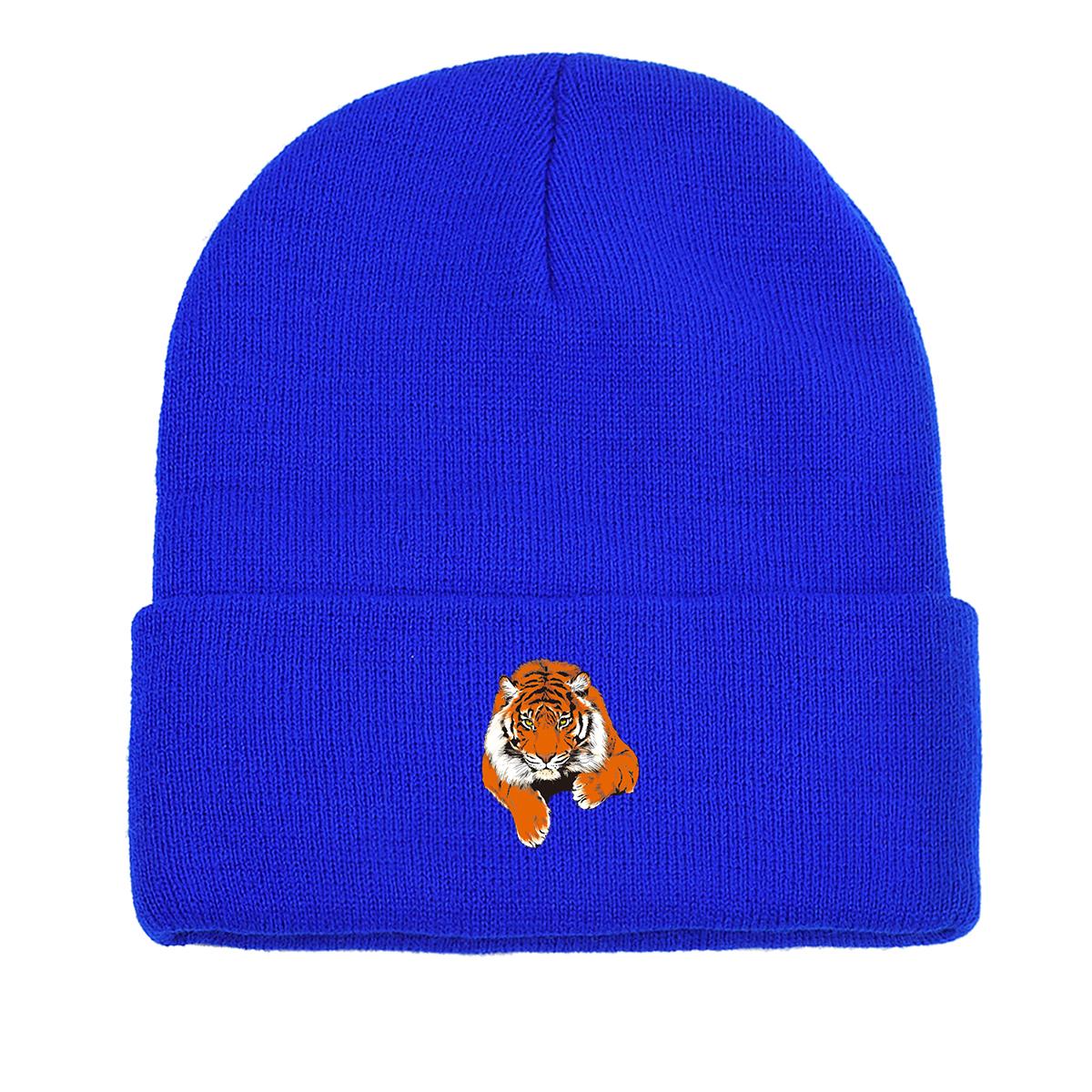 

Lifelike Tiger Winter Knitted Cap Beanie, Animal Man Cap Stretchy Autumn Hip Hop Bobble Hat Knit Hat Beanie as the picture синий