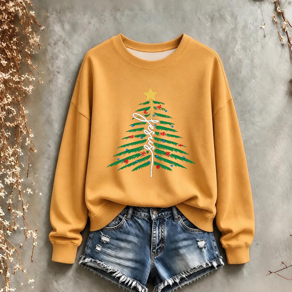 Women's Christmas Print Crewneck Sweatshirt Long Sleeve Casual Holiday Pullover