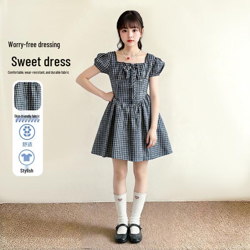 Frog Prince Girls  Summer Tencel Puff Sleeve Princess Dress 150