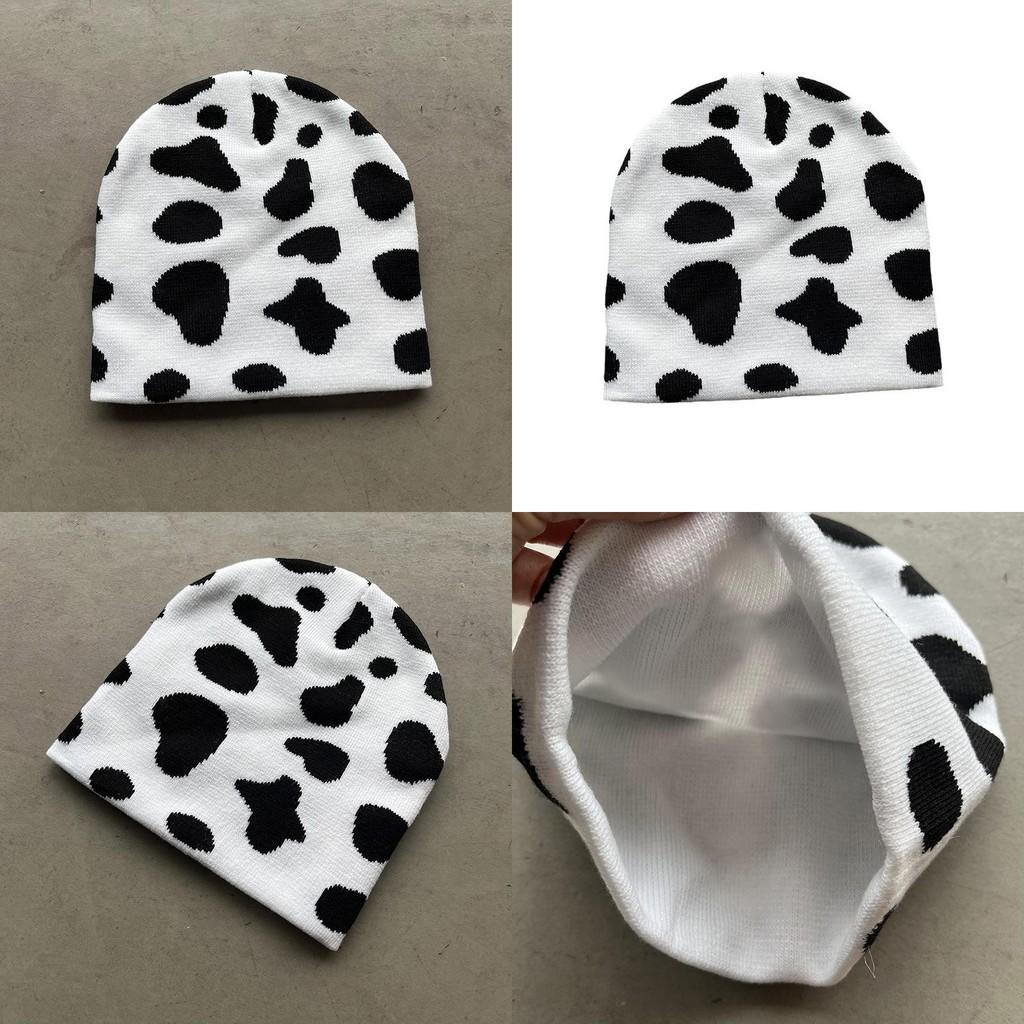 Strickmütze für Damen mit Kuhmuster Warme Wintermütze für draußen