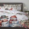 Vánoční poinsettia koule jedlové větvičky sněhulák 3ks ložní souprava pro dvoulůžko bytový textil povlak na přikrývku povlak na peřinu povlak na polštář