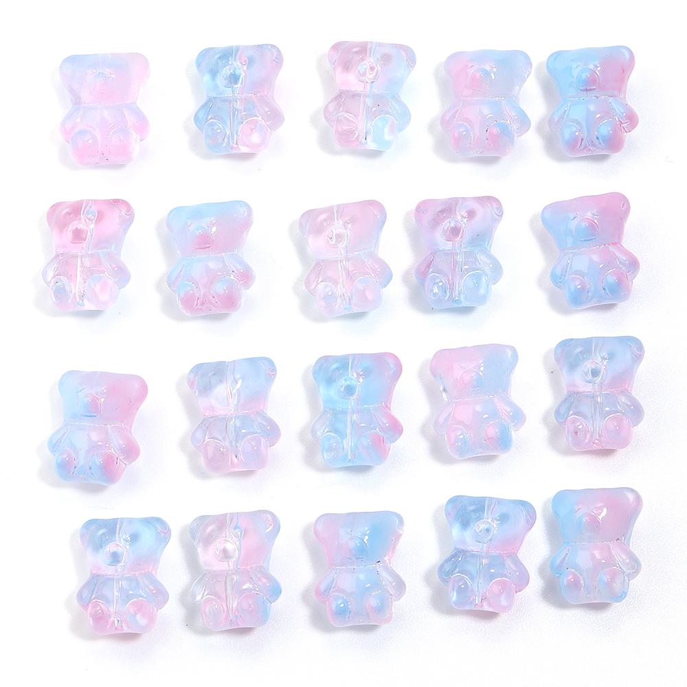 20pcs Bear Glass Beads Colorful Cute Lampwork Loose Spacer Bead For Jewelry Making DIY Necklace Bracelet Phone Chain Accessories