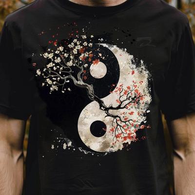 Harmonious Tees Tree of Life Yin Yang Black TShirt Chinese Yinyang Bagua Tai Chi Clothing Tops Unisex Clothing Streetwear
