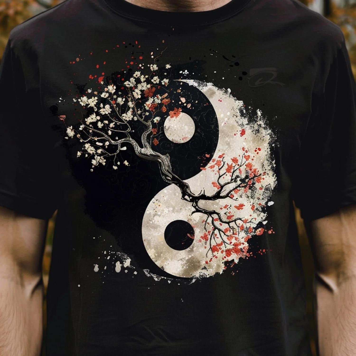 Harmonious Tees Tree of Life Yin Yang Black TShirt Chinese Yinyang Bagua Tai Chi Clothing Tops Unisex Clothing Streetwear S