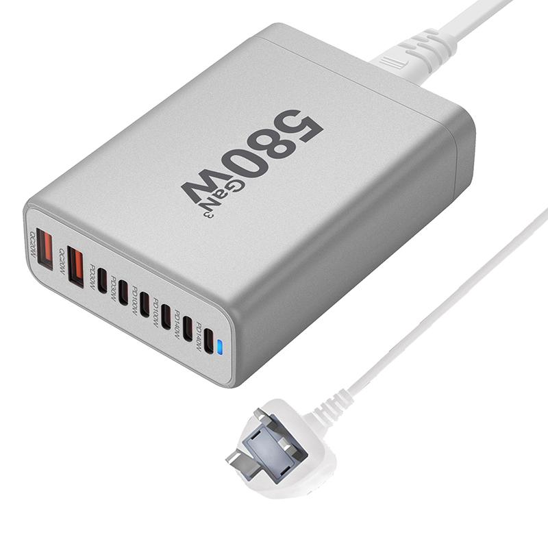 580W Gan-Ladegerät 8-Port USB Typ C Desktop-Ladestation Telefon Schnellladung Für iPhone 16 15 iPad Macbook Laptop Tablet Samsung