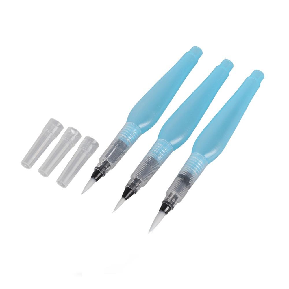 3 PCS Refillable Watercolor Painting Brush Blue Calligraphy Ink Pen Watercolor Creation