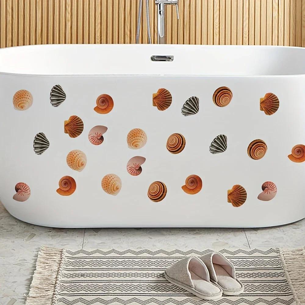 1 Set of 6 Anti Slip Bathtub Stickers - Beach Shell Conch Pattern Stickers, Bathroom Floor Waterproof Frosted Bathtub Stickers