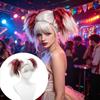 Sweet Cool Clown Girl Wig Short Fluffy Double Ponytails White Red Gradient Cosplay Party
