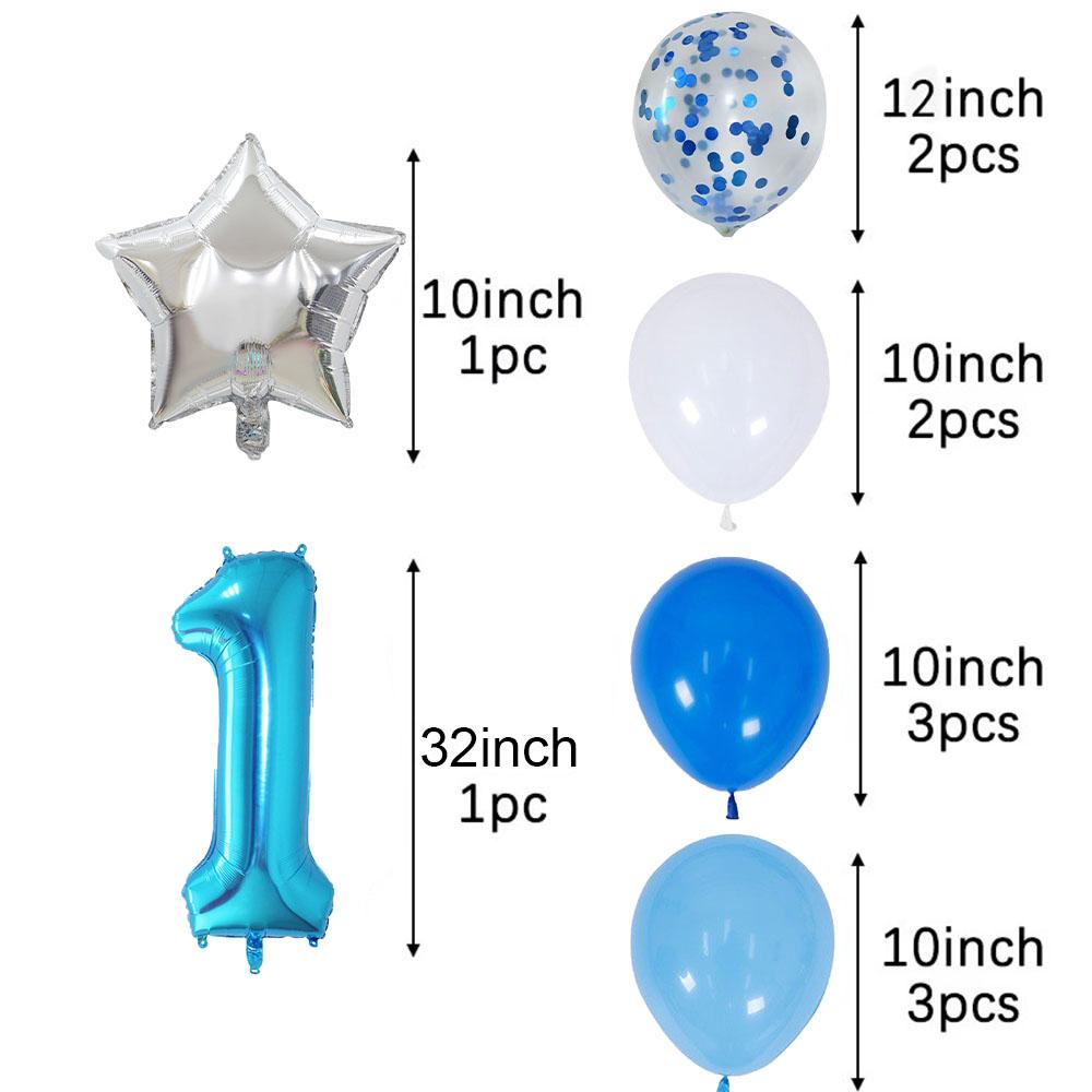 12 Pcs Blue 32 Inch Number Foil White Latex Balloon Happy Birthday Party Decorations Kids Boy Baby 1 2 3 4 5 6 7 8 9 Year Old