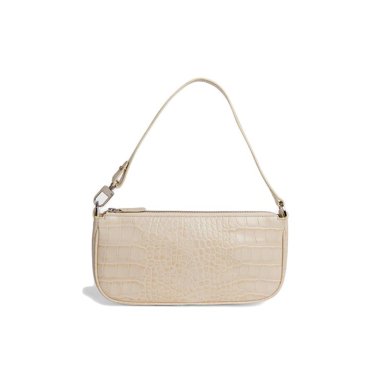 

By Far Rachel Solid Color Crocodile Embossed Zipper Closure Leather Underarm Bag Baguette Handheld Shoulder Bag Regular Women Bags 18FWRCLSCEDMED Basic Set (Bag+Dust Bag)